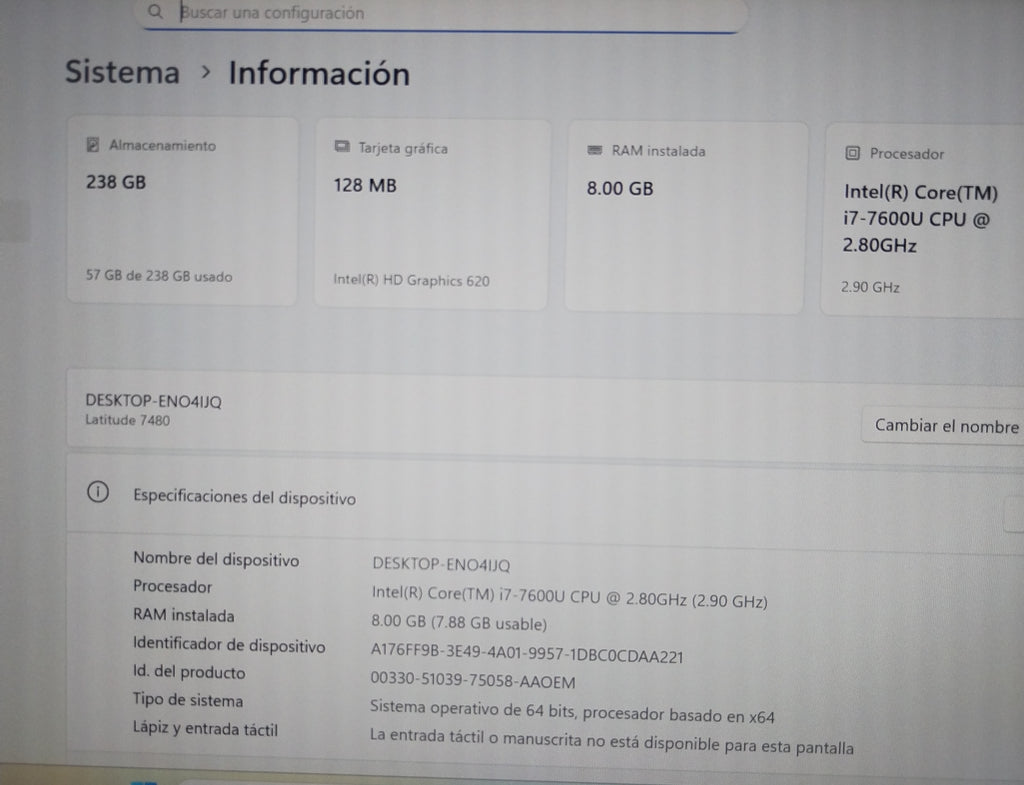 Laptop DELL LATITUDE 7480 Core i7 7th generación, 8gb RAM, 256GB SSD