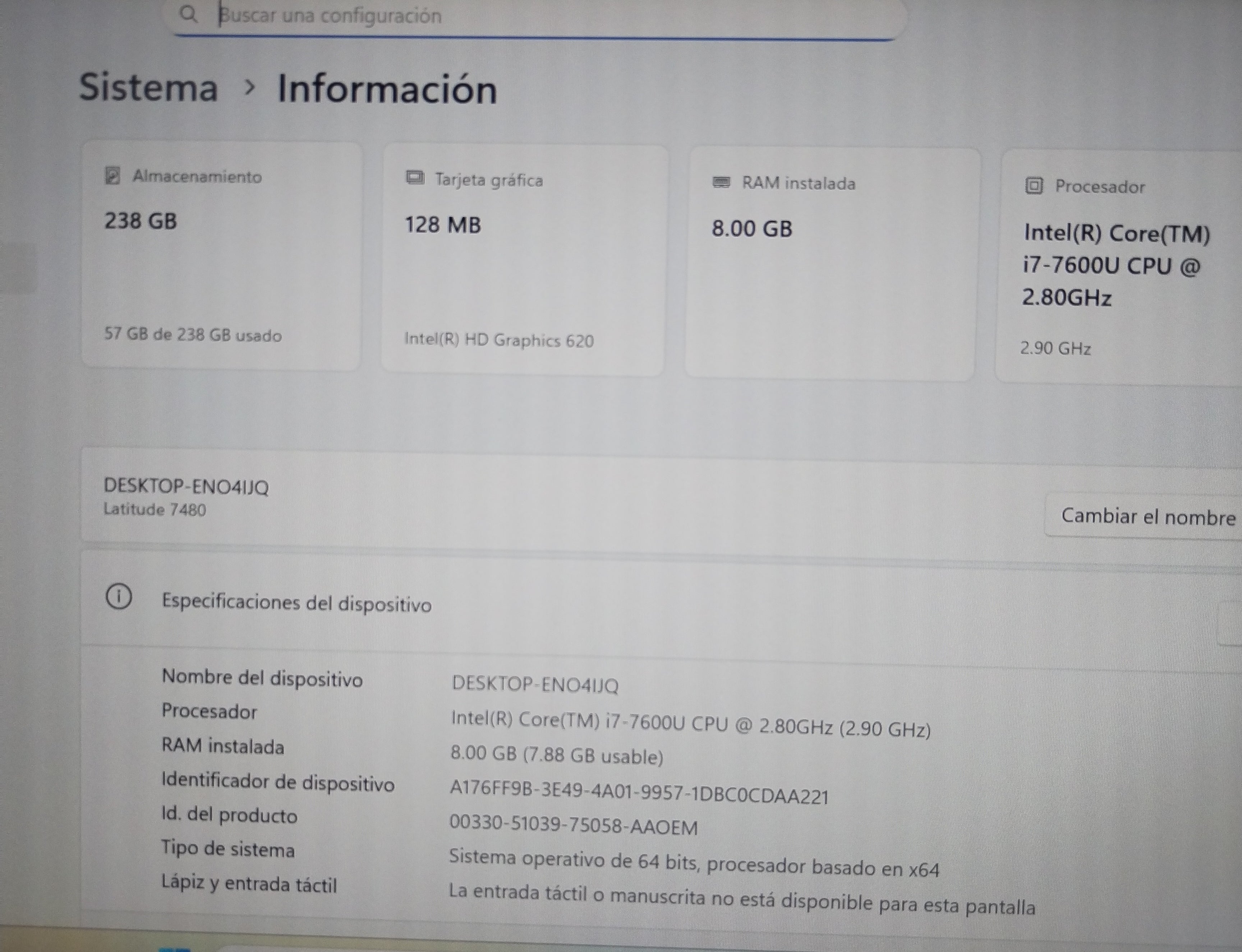 Laptop DELL LATITUDE 7480 Core i7 7th generación, 8gb RAM, 256GB SSD