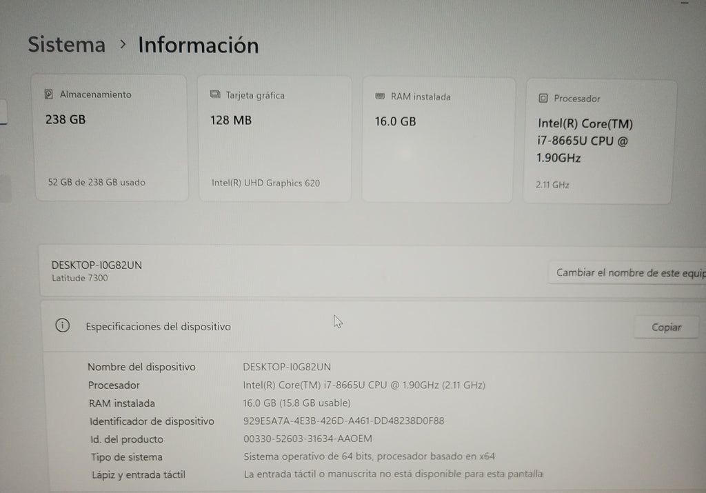 Laptop DELL LATITUDE 7300 i7 8th Generación, 16GB RAM, 256GB SSD