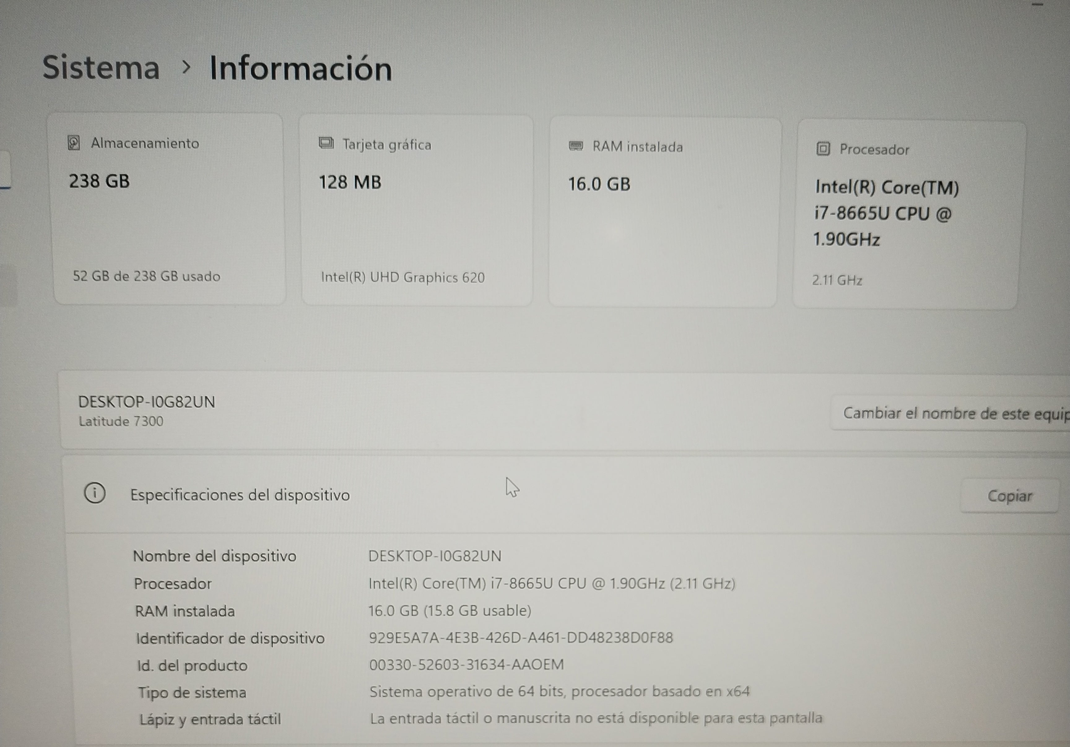 Laptop DELL LATITUDE 7300 i7 8th Generación, 16GB RAM, 256GB SSD
